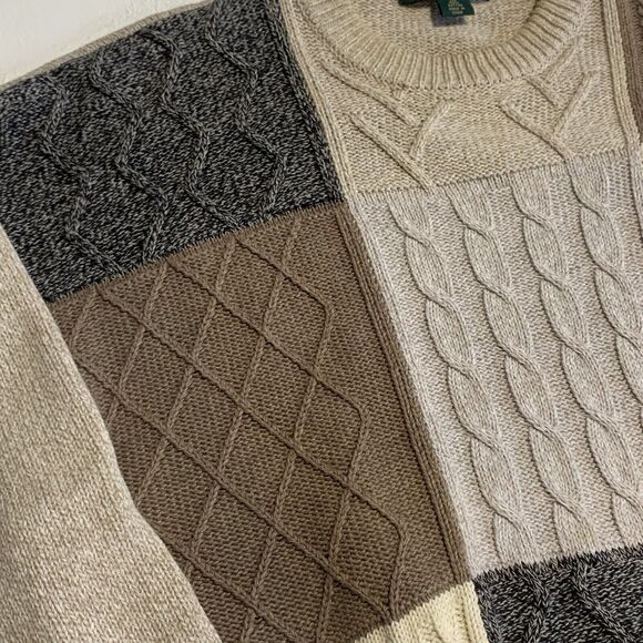 Vtg Orvis Dad Fisherman Sweater Cable Knit Color Block Crew Pullover Cotton XL - Picture 2 of 11